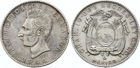 Ecuador 2 Sucres 1944 Mo
KM# 80; Silver; XF