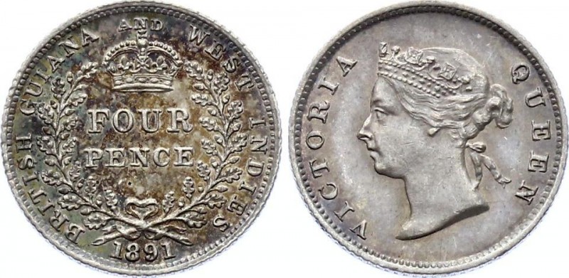 Guyana 4 Pence 1891
KM# 26; Silver; Victoria