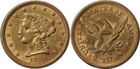 United States 2 1/2 Dollars 1857 Coronet Head - Quarter Eagle
KM# 72; Gold (.900), 4.18g. AUNC.