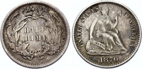 United States 1/2 Dime 1870 
KM# 91; Silver; Seated Liberty (obverse legend)