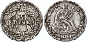 United States 1 Dime 1876 
KM# A92; Silver; "Seated Liberty Dime" w/o stars, date arrows removed; XF+