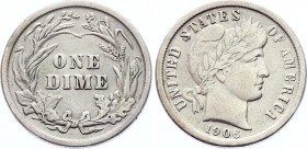 United States 1 Dime 1906 
KM# 113; Silver; "Barber Dime"; XF-