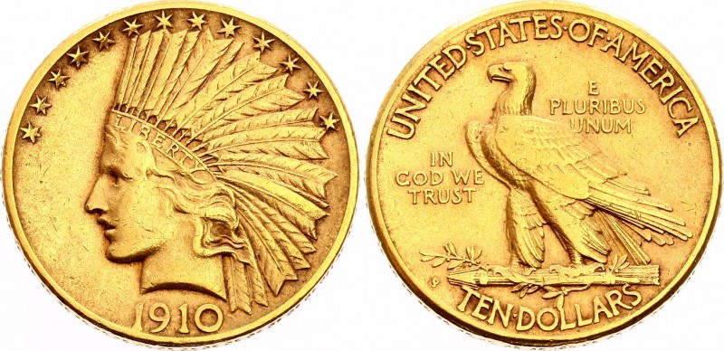 United States 10 Dollars 1910 S
KM# 130; Indian Head - Eagle; Gold (.900) 16.72...