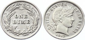 United States 1 Dime 1912 
KM# 113; Silver; "Barber Dime"; XF