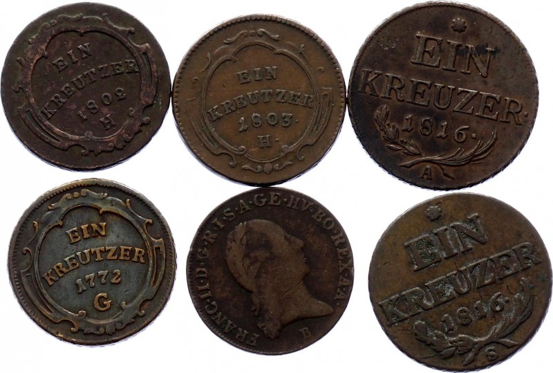 Austria Lot of 6 Coins 1772 - 1816
VF/XF