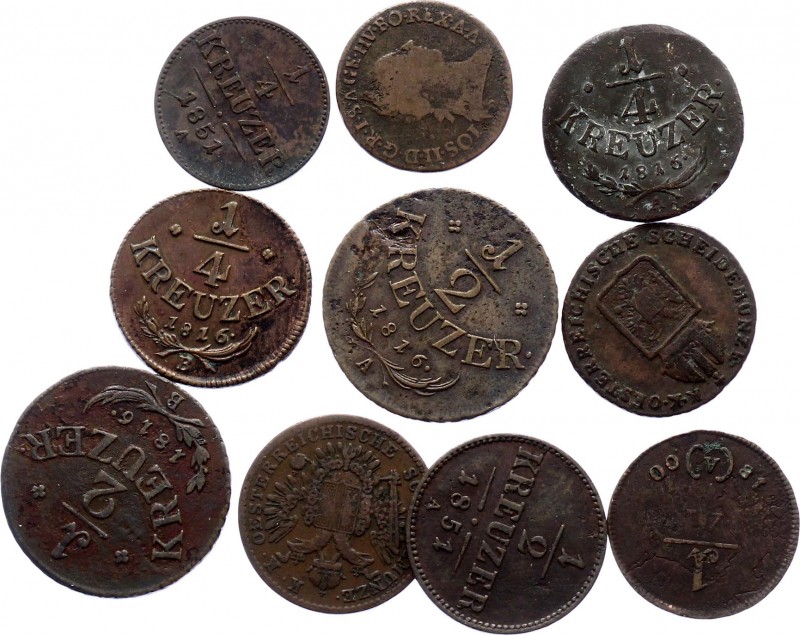 Austria Lot of 10 Coins 1781 - 1851
Various Dates & Denominations