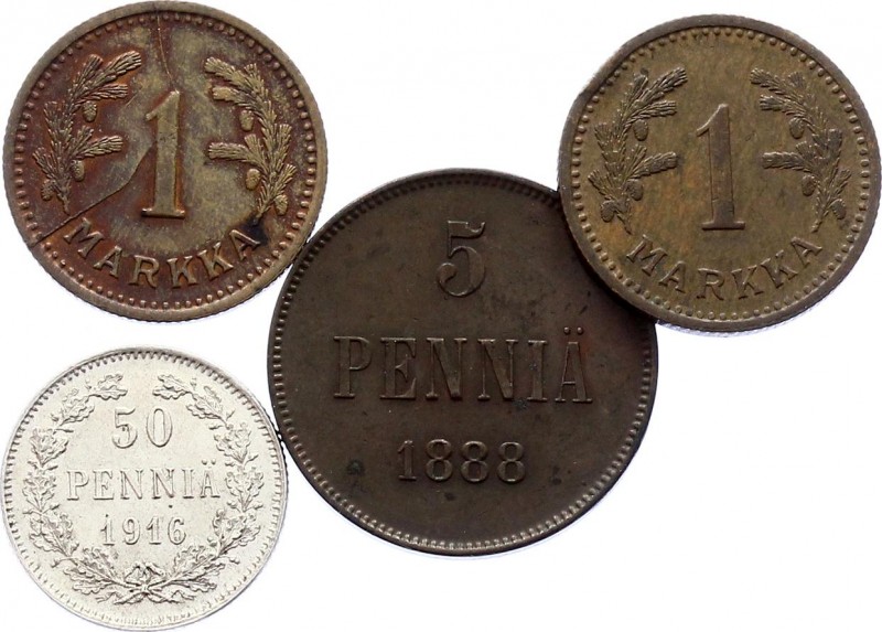 Finland Lot of 4 Coins 1888 - 1942
With Silver; Various Dates & Denominations; ...