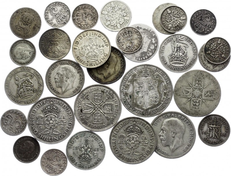 Great Britain Lot of 29 Silver Coins 
Silver; Various Dates & Denominations