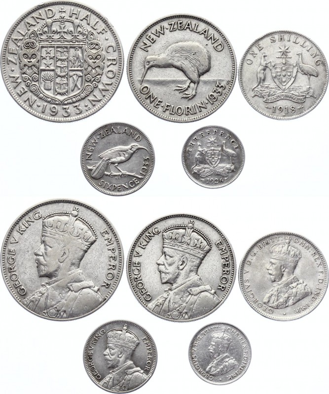 New Zealand Lot of 5 Coins 1918 - 1933
Silver; Various Dates & Denominations