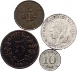 Sweden & Norway Lot of 4 Coins 1875 - 1941
With Silver; Various Dates & Denominations