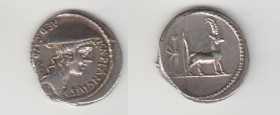 Cn. Plancius (55 BC) AR Denarius 3.80 g. Rome. Obv/ CN.PLANCIVS AED.CVR.S.C. female head to right. Rev/ Cretan goal standing right. Crawford 432/1 Goo...