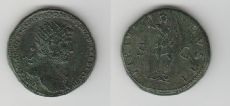 HADRIAN (117-138 AD) AE Dupondius 13.45 g. Rome 123 AD. Obv/ IMP CAESAR TRAIANVS...