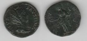DIVA FAUSTINA SENIOR (wife of Antoninus Pius) AE As 11.35 g. Rome after 147 AD. Obv/ DIVA FAVSTINA Head veiled right. Rev/ IVNO Juno standing left. RI...