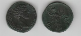 MARCUS AURELIUS (161-180 AD) AE As 11.29 g. Rome 146 AD. Obv/ AVRELIVS CAESAR AVG PII F COS II Head right. Rev/ SC Minerva advancing right. RIC. 1263 ...
