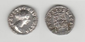 FAUSTINA JUNIOR (+175 AD under Marcus Aurelius) AR Denarius 3.39 g. Rome. Obv/ FAVSTINA AVGVSTA Buste right. Rev/ SAECVLI FELICIT throne upon wich are...