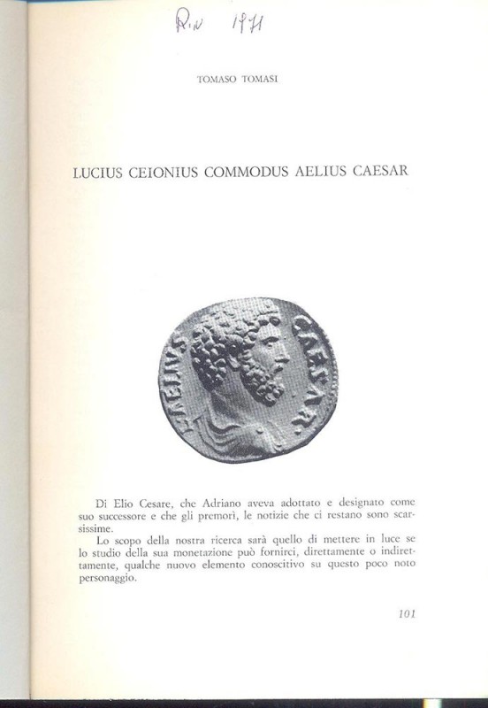 TOMASI T. - Lucius Ceionius Commudus Aelius Caesar. Milano, 1971. pp. 101-106. r...