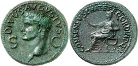 CALIGULA (37-41). Dupondius (15,25 g) Rome (ND).
A/ DIVVS.AUGVSTVS S - C. Tête radiée à gauche. S-C dans le champ.
R/ CONSENSV. SENAT. ET.EQ ORDIN.P...