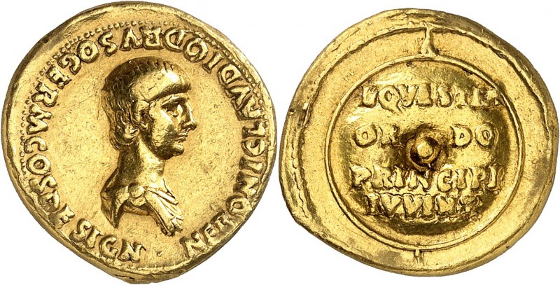 NERON CESAR (51-54). Aureus (7,60 g) Rome 51-54.
A/ NERONI.CLAUDIO.DRUSO. GERM....