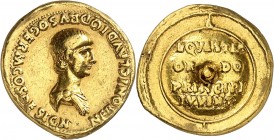 NERON CESAR (51-54). Aureus (7,60 g) Rome 51-54.
A/ NERONI.CLAUDIO.DRUSO. GERM.COS.DESIGN. Son buste drapé, tête nue à droite.
R/ Bouclier inscrit: ...