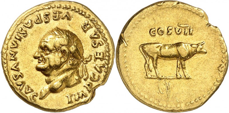 VESPASIEN (69-79). Aureus (7,14 g) Rome 76.
A/ IMP.CAESAR VESPASIANUS COS AVG. ...