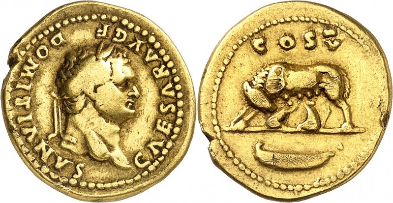 DOMITIEN (81-96). Aureus (7,19 g). Rome 77-78.
A/ CAESAR AVG.F.DOMITIANVS. Sa t...