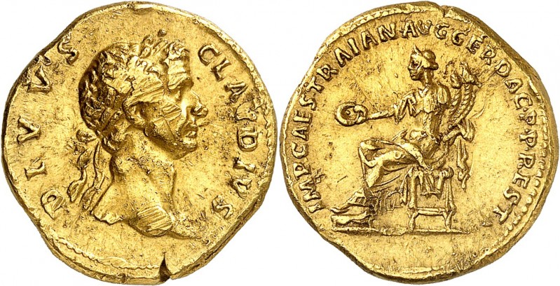 TRAJAN (112-113). Aureus (7,07 g) Rome 107-112. Restitution de Claude.
A/ DIVVS...