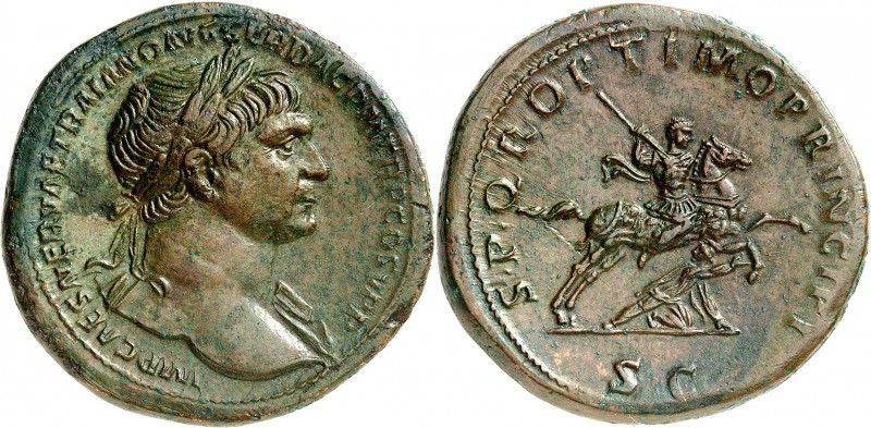 TRAJAN (112-113). Sesterce (28,68 g) Rome 103-111.
A/ IMP CAES NERVAE TRAIANO A...