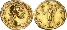HADRIEN (117-138). Aureus (28,68 g) Rome 117-122.
A/ IMP CAESAR TRAIAN HADRIANVS AVG. Son buste lauré à droite.
R/
PM TRP COS III. Neptune debout ,...