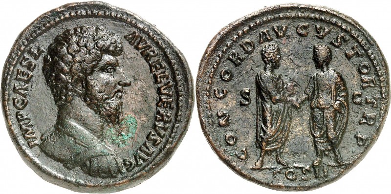 LUCIUS VERUS (161-169). Sesterce (25,79 g) Rome 161-169.
A/IMP CAES L AVREL - V...