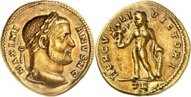 GALERE MAXIMIEN (César) (293-311). Aureus (5,52 g) Trèves 295-305.
A/ MAXIMIANUS N.C. Sa tête laurée à droite.
R/ HERCULI VICTORI. Hercule tenant un...