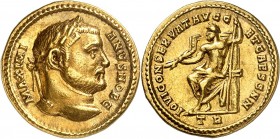 GALERE MAXIMIEN (César) (293-311). Aureus (5,27 g) Trèves 295-305.
A/ MAXIMIANUS P.F AVG. Tête laurée de Galère à droite.
R/ IOVI CONSERVAT AVGG ET ...