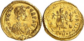 ZENON (2ème règne 474-491). Tremissis (1,51 g) Constantinople 474-491.
A/ DN ZENO-PERP AVG. Son buste drapé à droite.
R/ VICTORIA AVGVSTORVM/ CONOB....