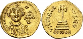 HERACLIUS et son Fils HERACLIUS CONSTANTIN Enfant (610-641). Solidus (4,44 g)
Constantinople 613-629 Off.O.
A/ DD NNHHERACLIYS ET HERA CONST P P A. ...