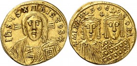 EMPIRE BYZANTIN-MICHEL III et THEODORA (842-867). Solidus (4,32 g) Constantinople.
A/ IhSyS X-RISTOS*. Buste du Christ de face, la croix derrière sa ...
