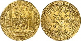 FLANDRE. LOUIS DE MAELE (1346-1384). Lion heaumé (5,44 g).
A/ +LVDOVICVS : DEI. GRA .Com'. Z: DnS: FLanDR-Ie. Lion assis à gauche sur une estrade got...