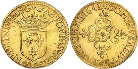 DOMBES (PRINCIPAUTE). GASTON D'ORLEANS, Prince Usufruitier (1627-1650).
Ecu d'or (3,37 g) 1641.
A/ +: GASTO:FR.VN.REG.VSVFR.PRIN:DOMB.G: Ecu d'Orléa...
