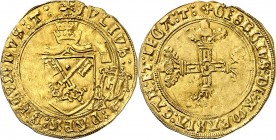 COMTAT VENAISSIN (AVIGNON). JULES II PAPE (1503-1513)
(GEORGES D'AMBOISE LEGAT 1503-1510). Ecu d'or (T: en fin de légende) (3,36 g).
A/
JVLIVS: : P...