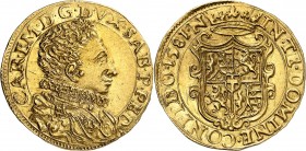 MAISON DE SAVOIE. CHARLES EMMANUEL 1er (1580-1630). Doppia (6,60 g) 1581 Nice.
A/ CAR.EM.D.G.DVX.SAB.P.PED. Son buste à droite en habit d'apparat le ...
