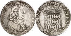 MONACO (PRINCIPAUTE). HONORE II (1604-1662). Ecu de 60 Sols (26,82 g) 1650.
A/ *HONORATVS.II.D.G.PRINCEPS.MONOECI. Buste du Prince à droite cuirassé ...