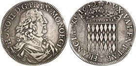 MONACO (PRINCIPAUTE). HONORE II (1604-1662). Ecu de 60 Sols (26,83 g) 1652.
A/ *HONO.II.D.G.PRIN.MONOECI. Buste du Prince à droite cuirassé avec la c...