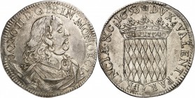 MONACO (PRINCIPAUTE). HONORE II (1604-1662). Ecu de 60 Sols (26,92 g) 1653.
A/ *HONO:II.D.G.PRIN:MONOECI. Buste du Prince à droite cuirassé avec la c...