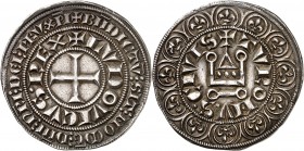 LOUIS IX (SAINT-LOUIS) (1245-1270). Gros tournois (4,13 g).
A/ + LVDOVICVS REX. Croix, légende.
R/ +. TVRONV.S. CIVIS. Châtel tournois entouré de do...