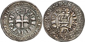 PHILIPPE IV (1285-1314) Gros tournois à l'0 long (4,03 g).
A/ PHILIPPVSREX/ BENEDICTV.... Croix.
R/ TVRONVS.CIVIS. Châtel tournois.
Dy. 214. Très b...