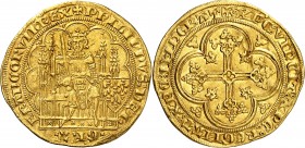 PHILIPPE VI de VALOIS (1328-1350) Ecu d'or à la chaise (4,46 g) 1ère émission.
A/ PHILIPPVS DEI / GRA FRANCORVM REX. Le Roi assis dans une stalle got...