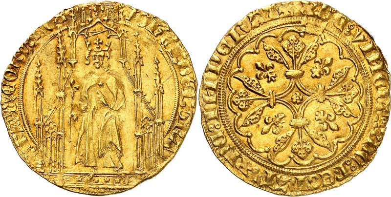JEAN II LE BON (1319-1364) Royal d'or (3,00 g) 2ème émission.
A/ IOH'ES DEI GRA...