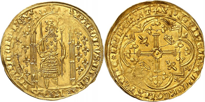 CHARLES V (1364-1380) Franc à pied (3,78 g).
A/ KAROLVS DI GR FRANCORV REX. Le ...