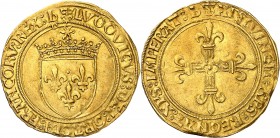 LOUIS XII (1462-1515) Ecu d'or au soleil (3,44 g) Bourges (b.en fin de légende).
A/ (couronnelle) LVDOVICVS DEI GRACIA FRANCORVREX. Ecu de France cou...