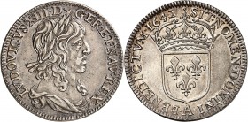 LOUIS XIII (1610-1643) Quart d'écu 1er poinçon de Warin (6,88 g) 1642 Paris (A).
A/ LVDOVICVS.XIII.D.G.FR.ET.NAV.REX. Son buste lauré et drapé à droi...