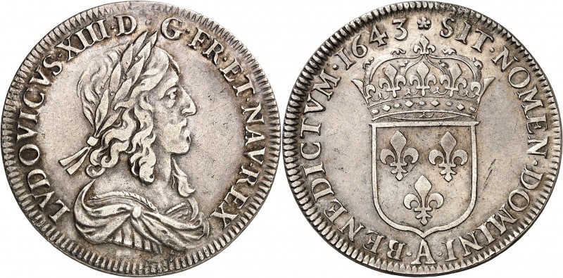 LOUIS XIII (1610-1643) Demi écu 2ème poinçon de Warin (13,60 g) 1643 Paris (A)....