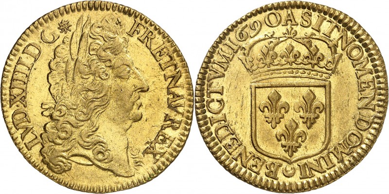 LOUIS XIV (1643-1715) Double Louis à l'écu (6,77 g) 1690 Paris (A).
A/ LVD.XIII...
